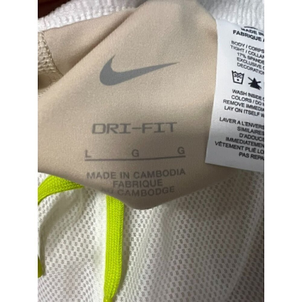 Nike Dri-Fit Tempo Girls 2-In-1 Training Shorts White/Beige Neon Green Accents L - Picture 8 of 9